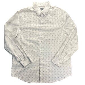 Express Mens Extra Slim White & Green Polka Dot Button-Up Shirt L